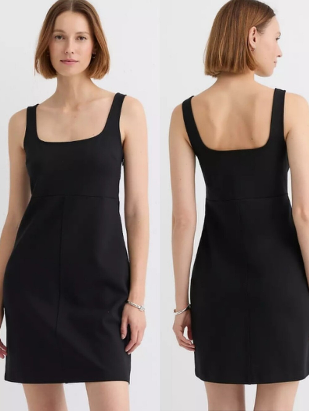 Loft Topstitched Ponte Square Neck Dress Classic Black Sleeveless Shift